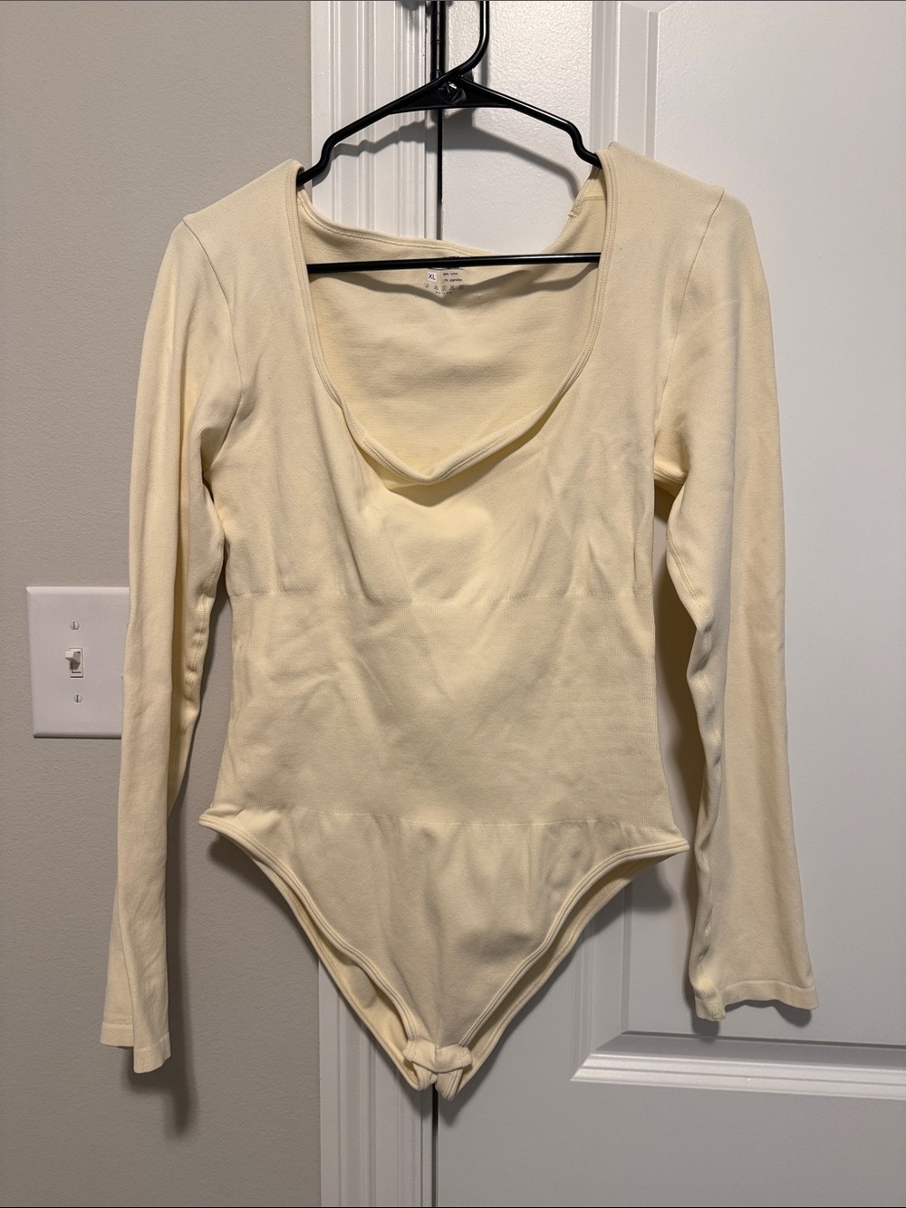 OQQ Cream Long-Sleeve Scoop Neck Bodysuit